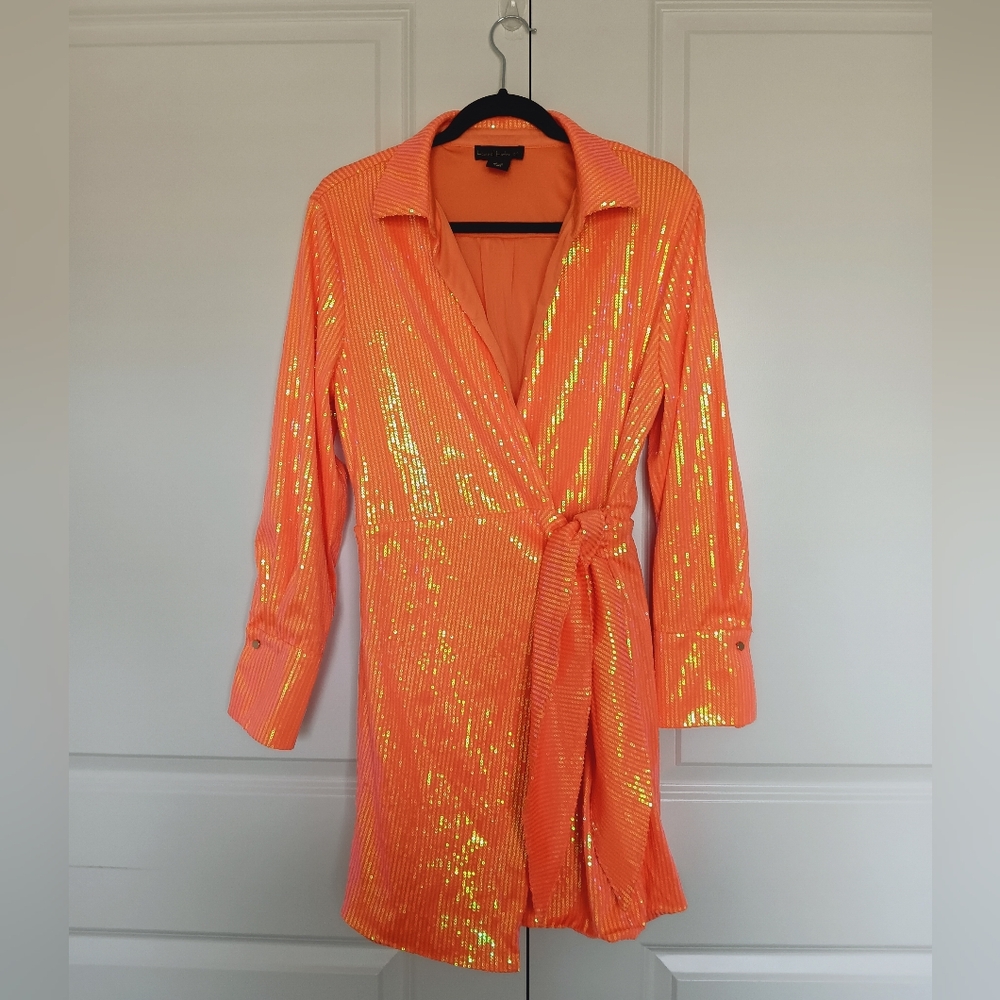 House of Harlow 1960 Shimmering Orange Long Sleeve Dress